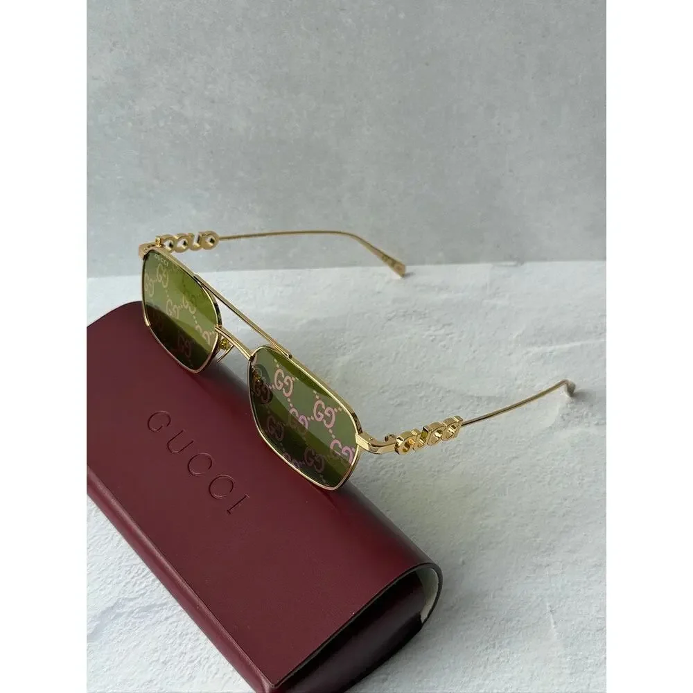 NEW Gucci GG1804S Green Mirror Aviator Logo Sunglasses